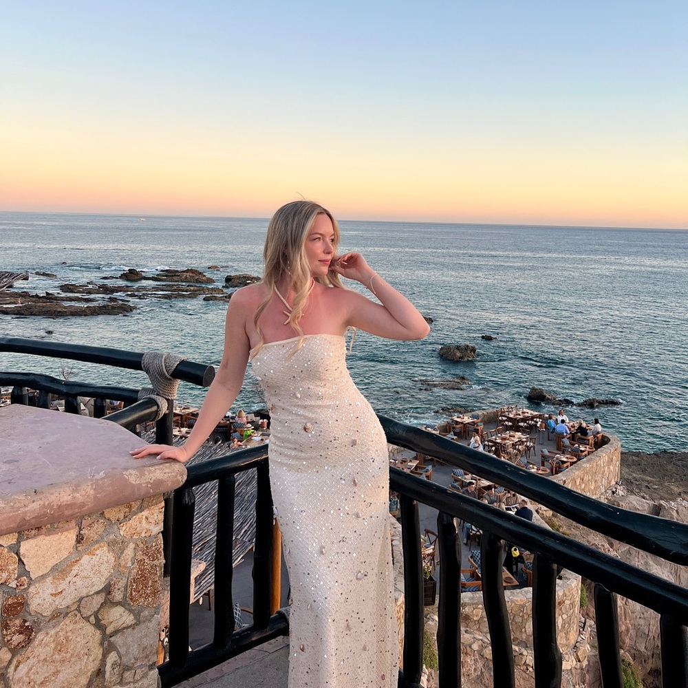 Peppermayo Cream Strapless Maxi Dress